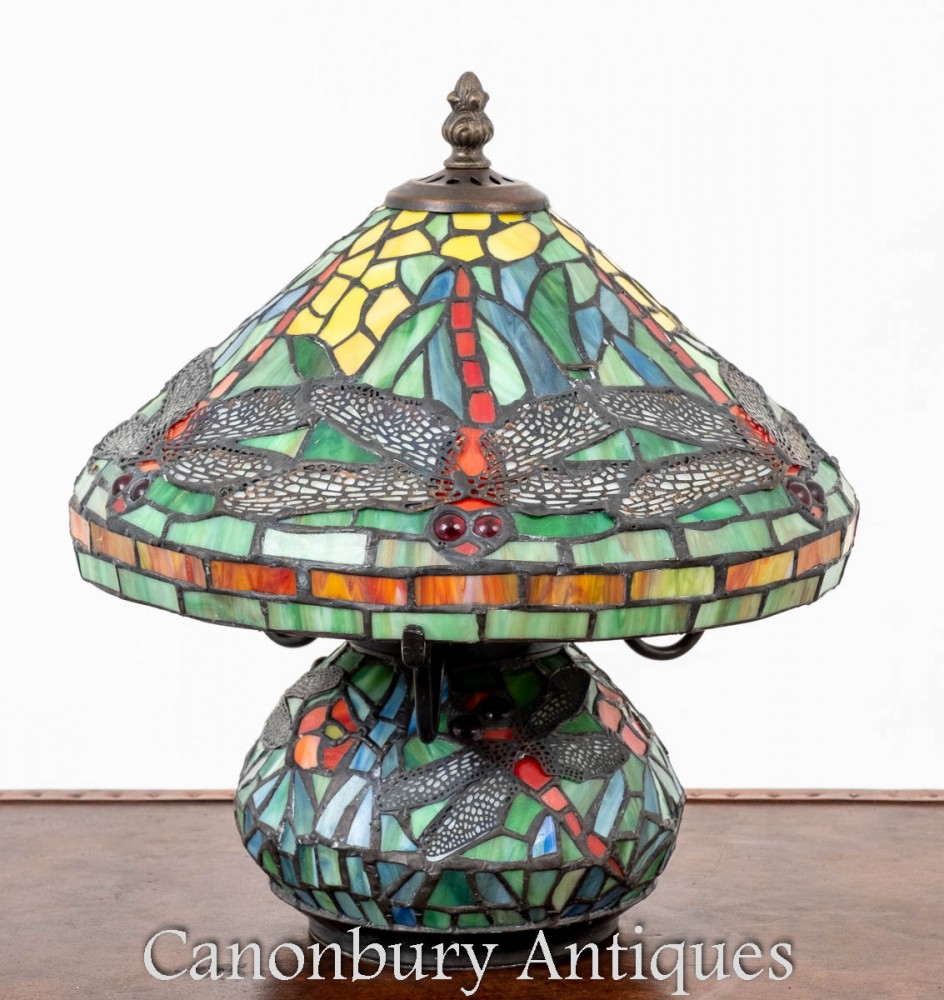 Art Nouveau Tiffany Table Lamp - Stained Glass Light Dragonfly