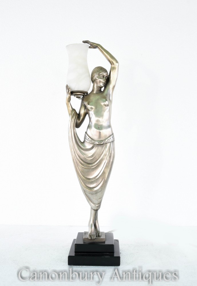 Art Deco Bronze Lady Lamp by Fayral - Odalisque Table Light