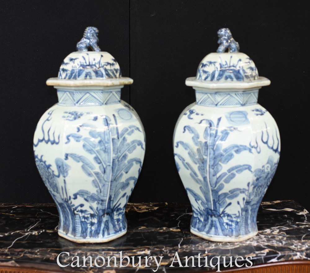 Blue and white Chinese porcelain ginger jars
