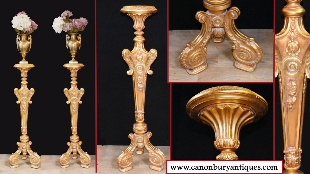 Carved Gilt Pedestal Stands Tables - French Rococo