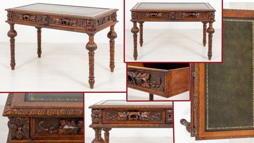 Carved Victorian Desk Oak Writing Table 1880