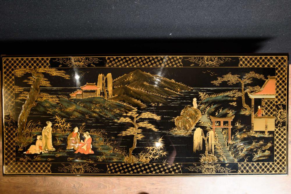 Chinese Black Lacquer Coffee Table Chinoiserie