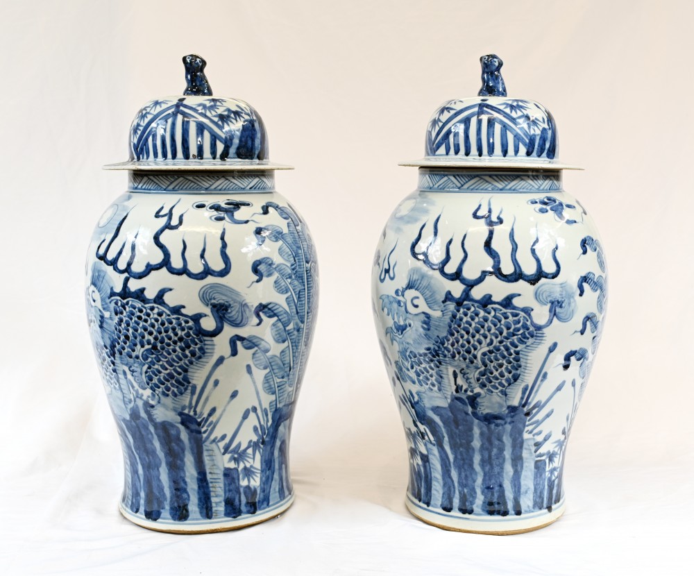 Chinese Ginger Jars Blue and White Porcelain Urns Nanking Vases