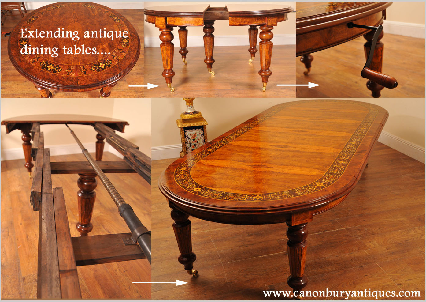 Extending Victorian dining table in walnut