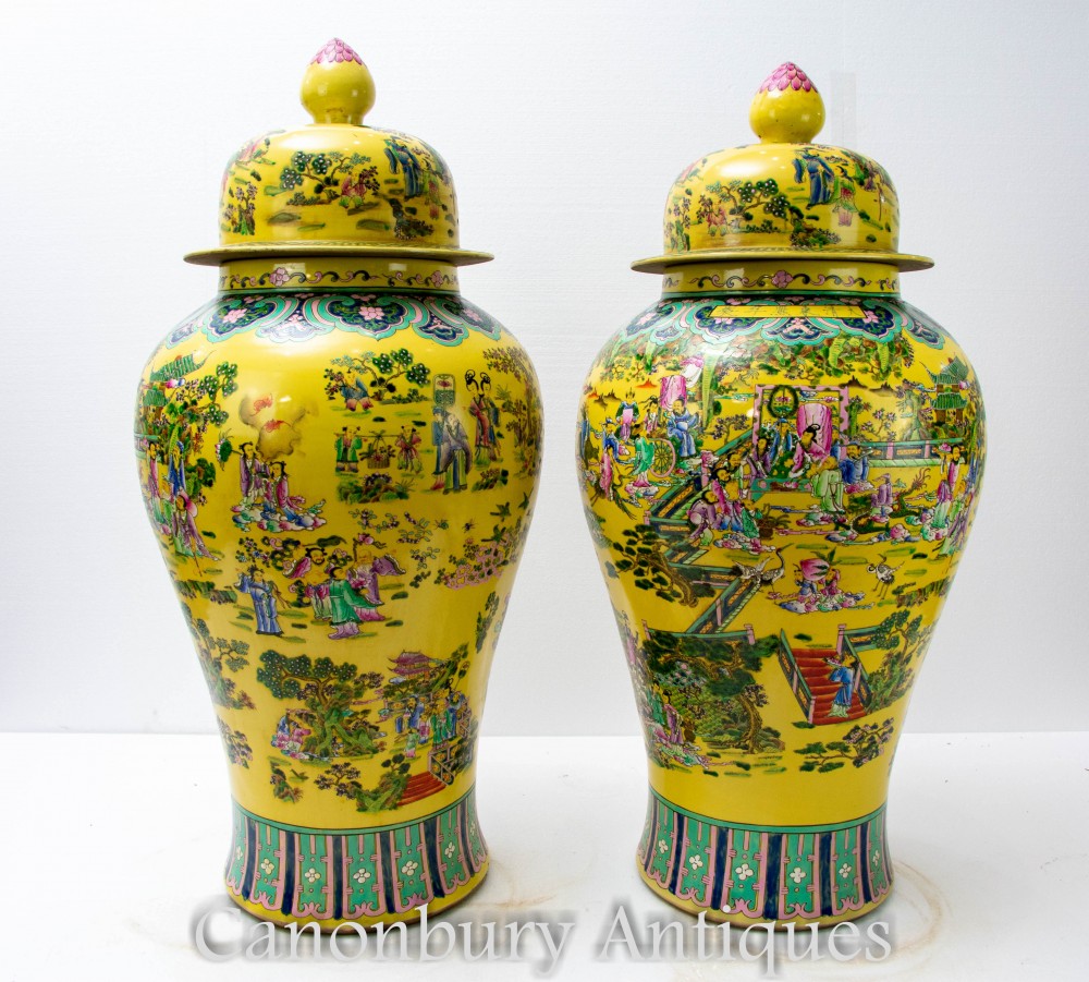 Famille Jaune Porcelain Urns - Large Chinese Ceramic Ginger Jars