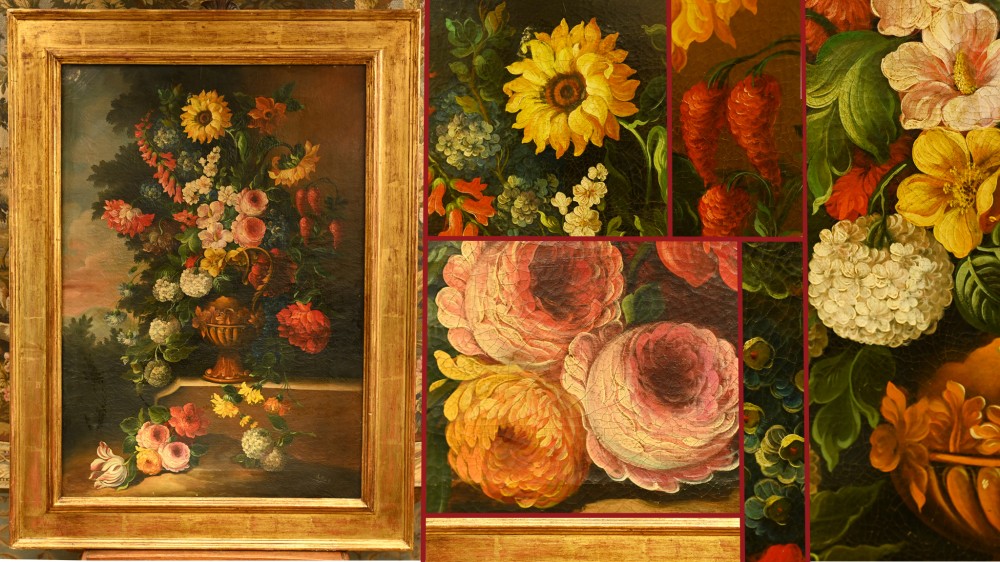 Flemish Oil Painting Floral Still Life Antique Art 1900