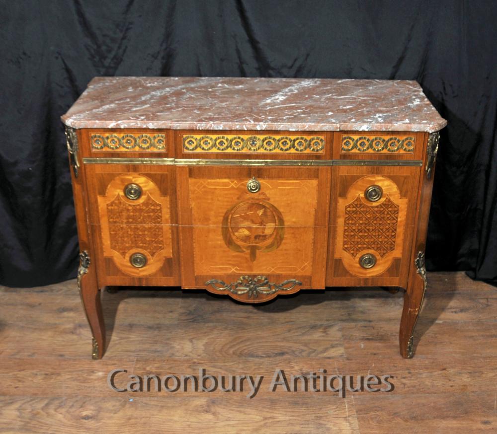 French Empire Antique Commode Chest Drawers Cherub Inlay