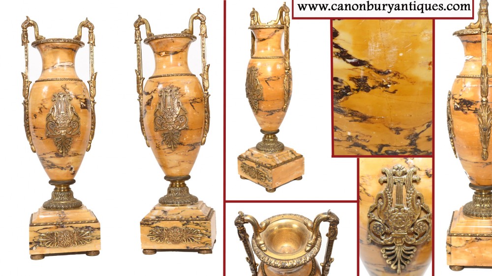 French Marble Urns Amphora Form Empire Cassolette 1880