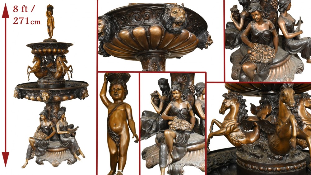Italian Bronze Fountain - Giant Maiden Cherub Water Feature