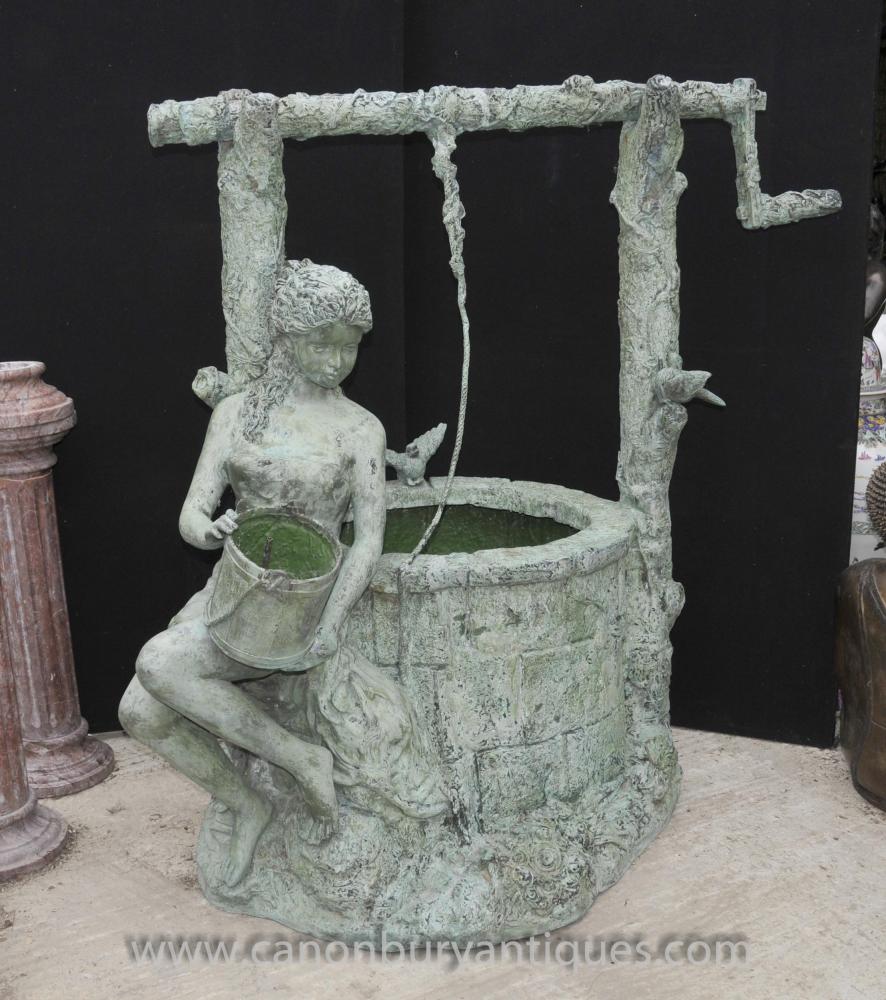 Large Bronze Well Maiden Garden Fountain