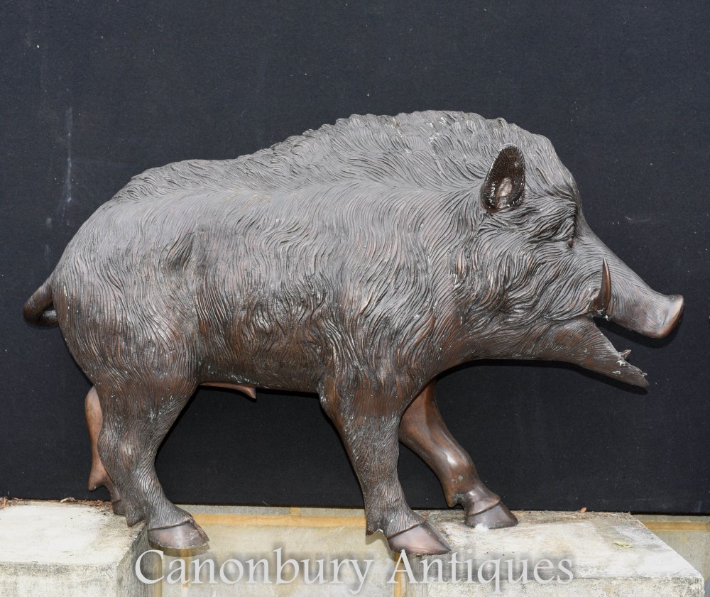 Large Bronze Boar Statue - Celtic Garden Hog Pig