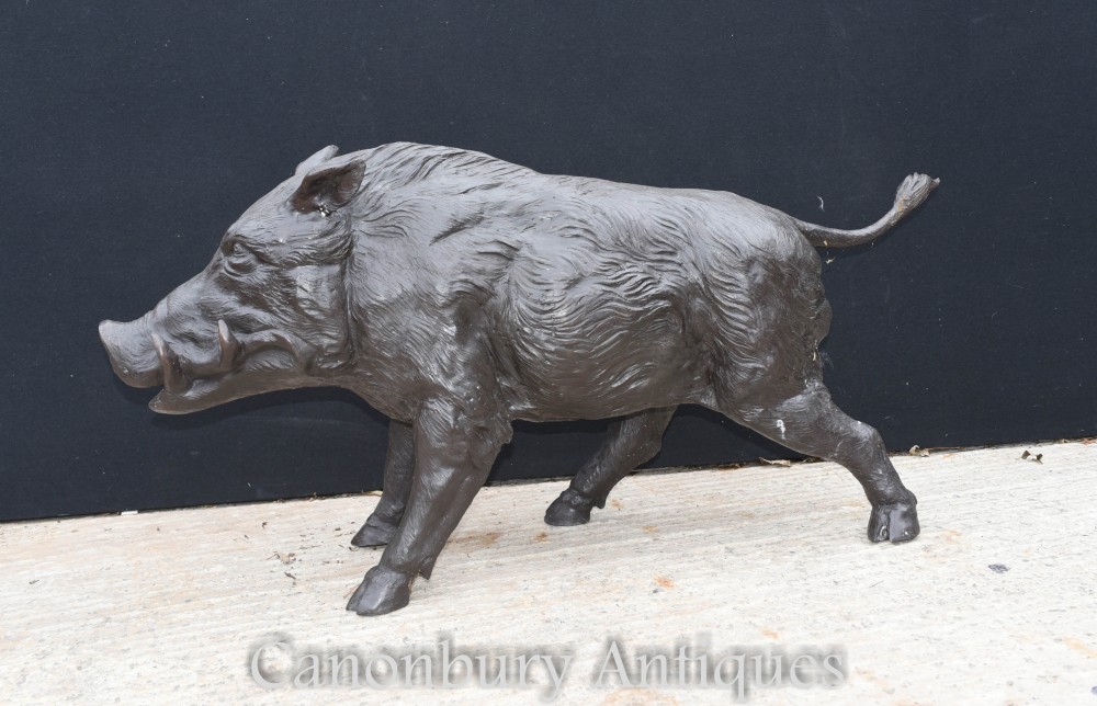 Lifesize Bronze Boar Statue - Celtic Wild Hog Statue