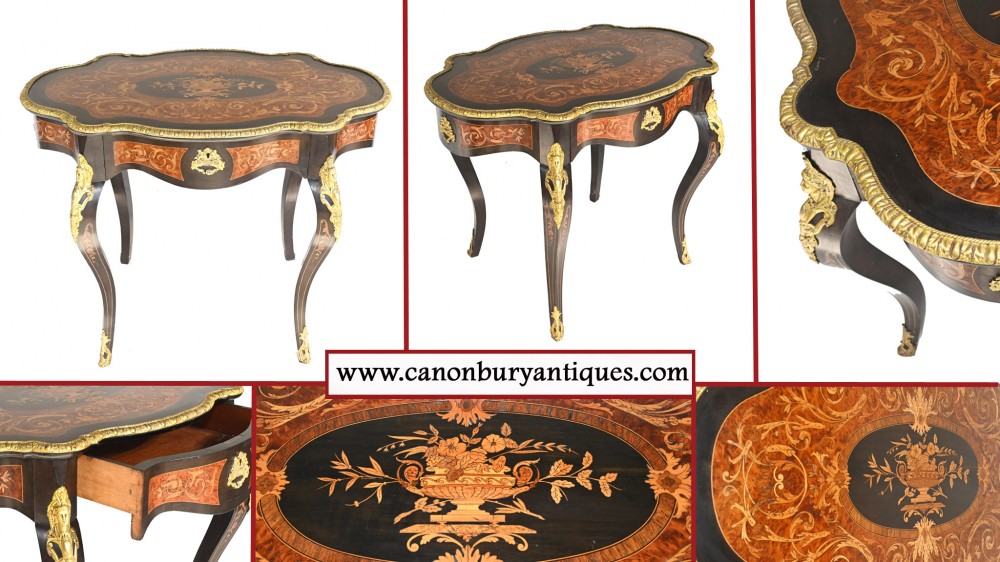 Louis XV Centre Table Marquetry Inlay Desk 1880