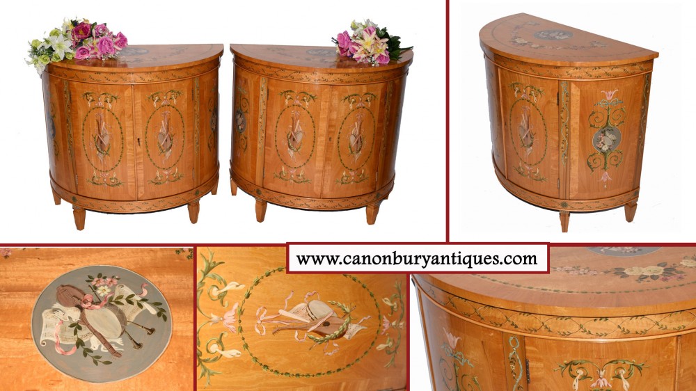 Pair Adams Side Cabinets in Satinwood - Painted Regency Interiors