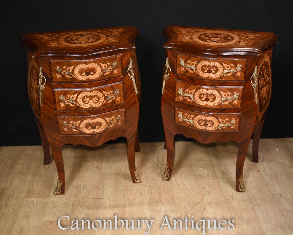 Pair French Empire Bombe Commodes Bedside Chests