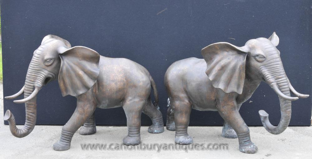 Pair Large Bronze Elephants Elephant