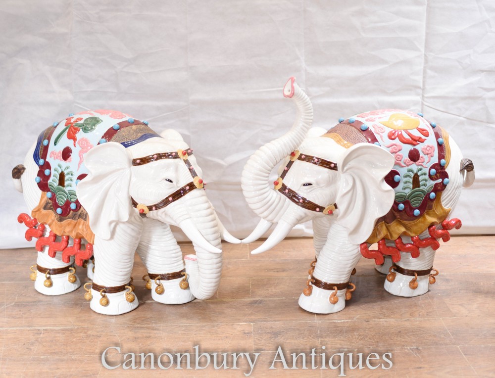 Pair Chinese porcelain elephants