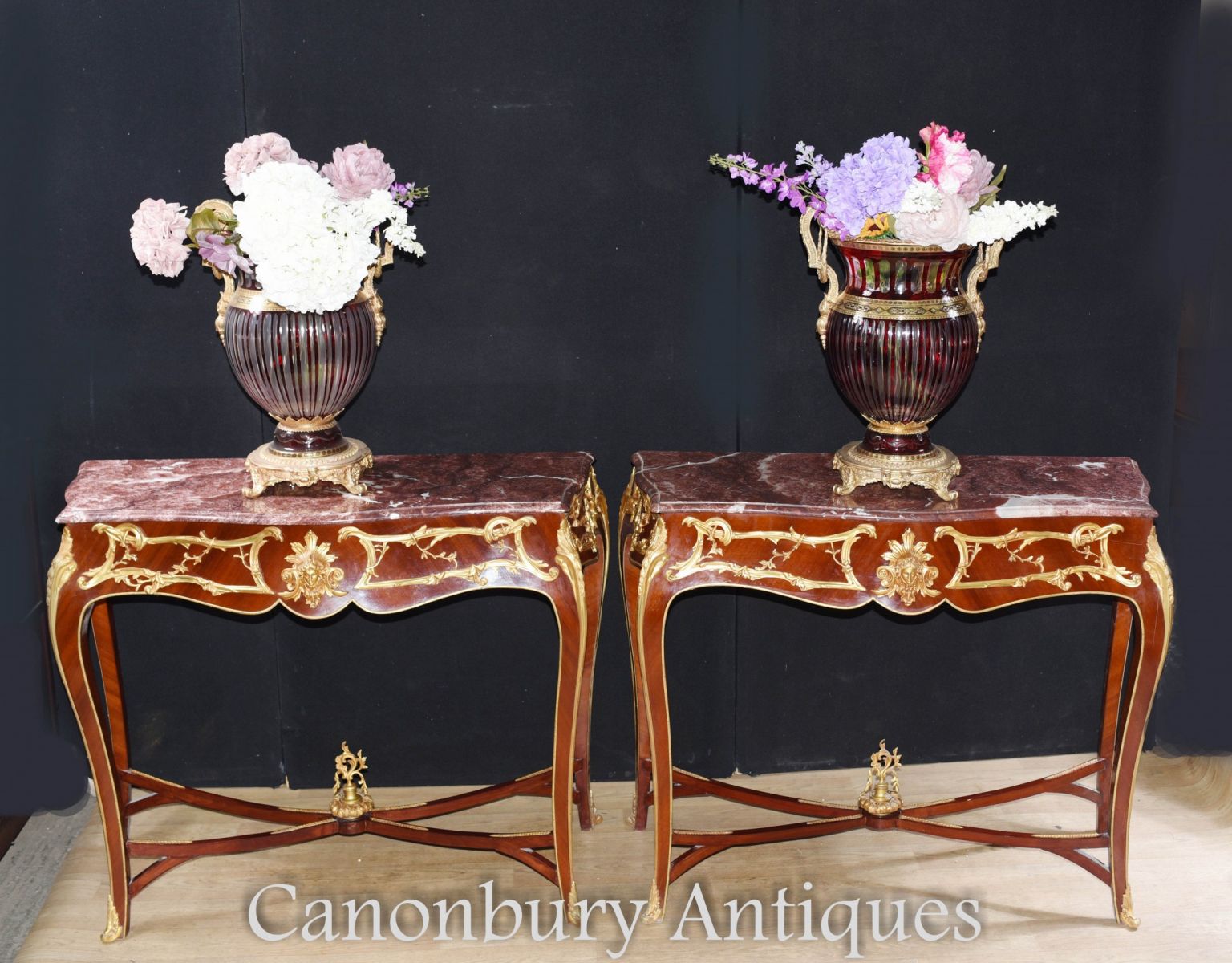 Pair Empire Console Tables - French Ormolu Hall Table