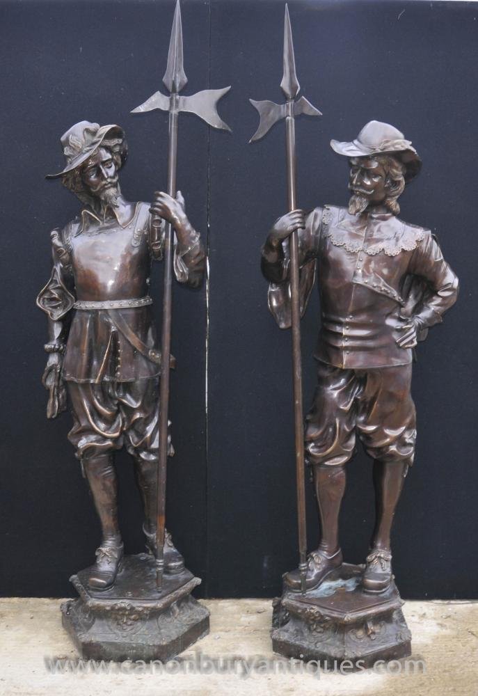  Pair English Bronze Lifesize Cavaliers Prince Charles I 
