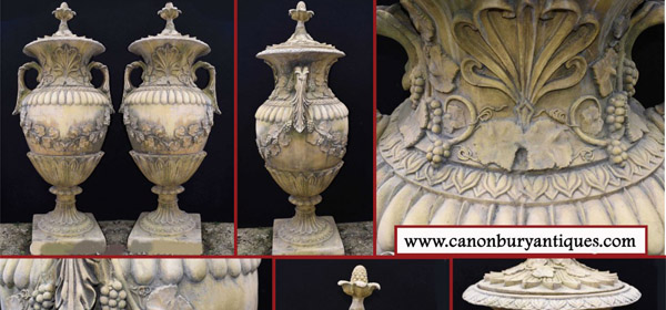 Pair Stone Garden Urns Amphora Form