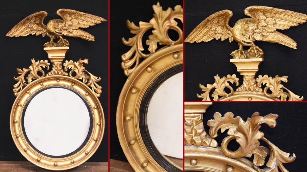 Regency Gilt Eagle Mirror Convex Glass Antique 1810