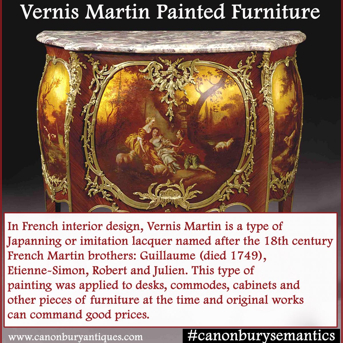 Vernis Martin painted furniture and French antiques