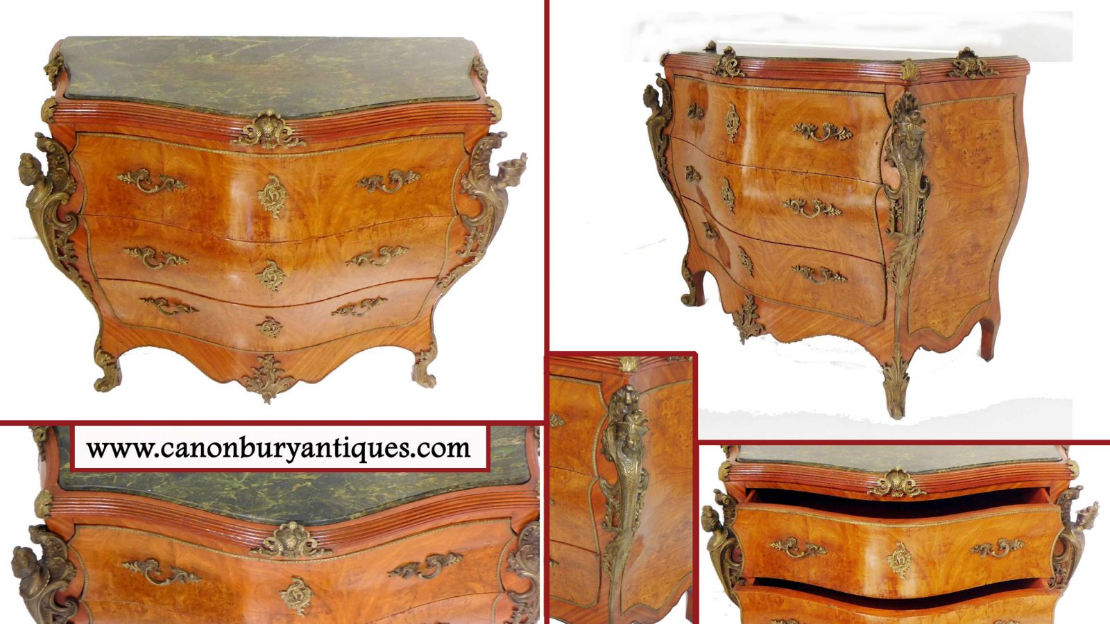 French Empire Bombe Commode - Antique Chest of Drawers Walnut 1900
