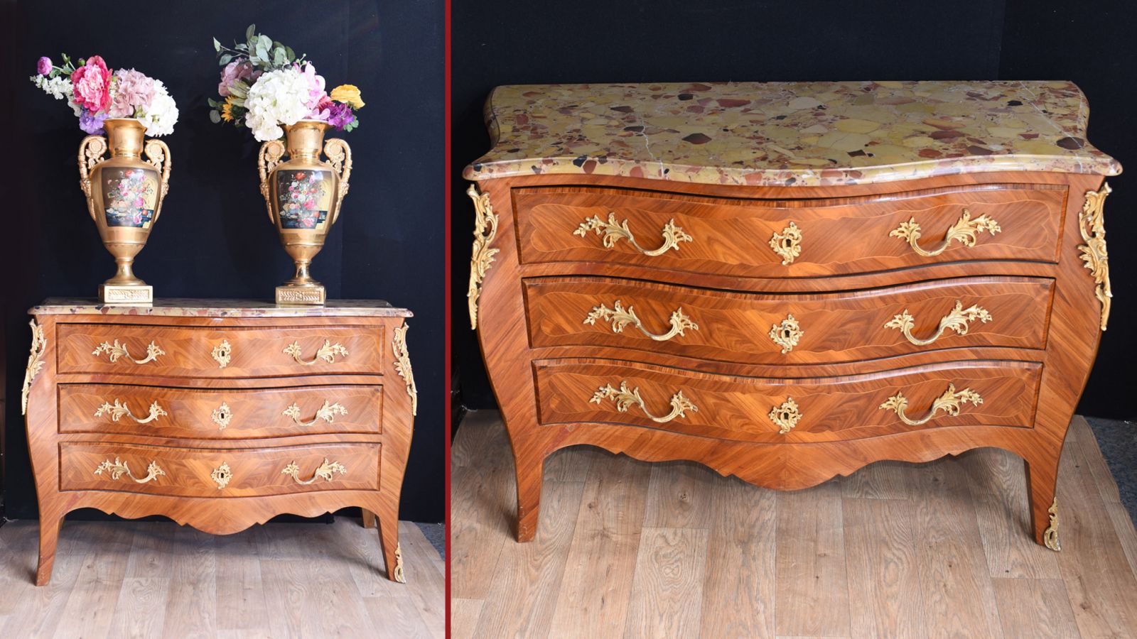 French Chest of Drawers - Antique Kingwood Bombe Commode