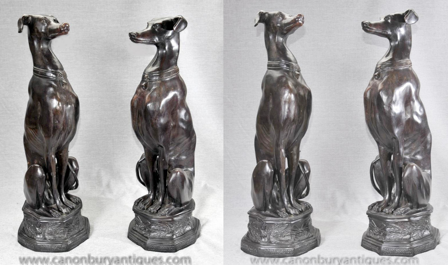 Pair bronze greyhound dogs