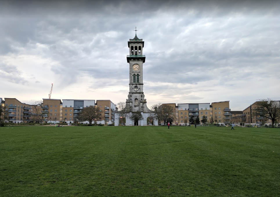 The clock tower still stands - now in Caledonian Park
