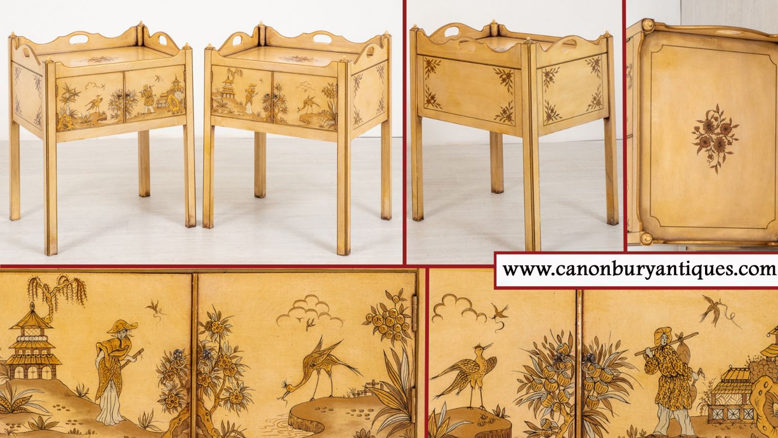 Pair Regency Bedside Chests Chinoiserie Nightstands	
