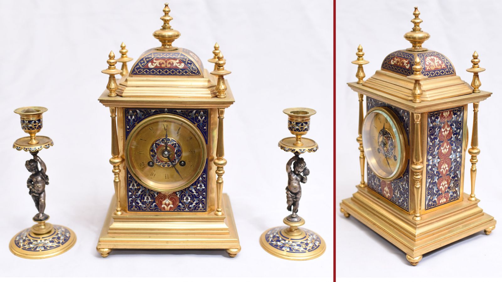 Antique French Enamel clock set