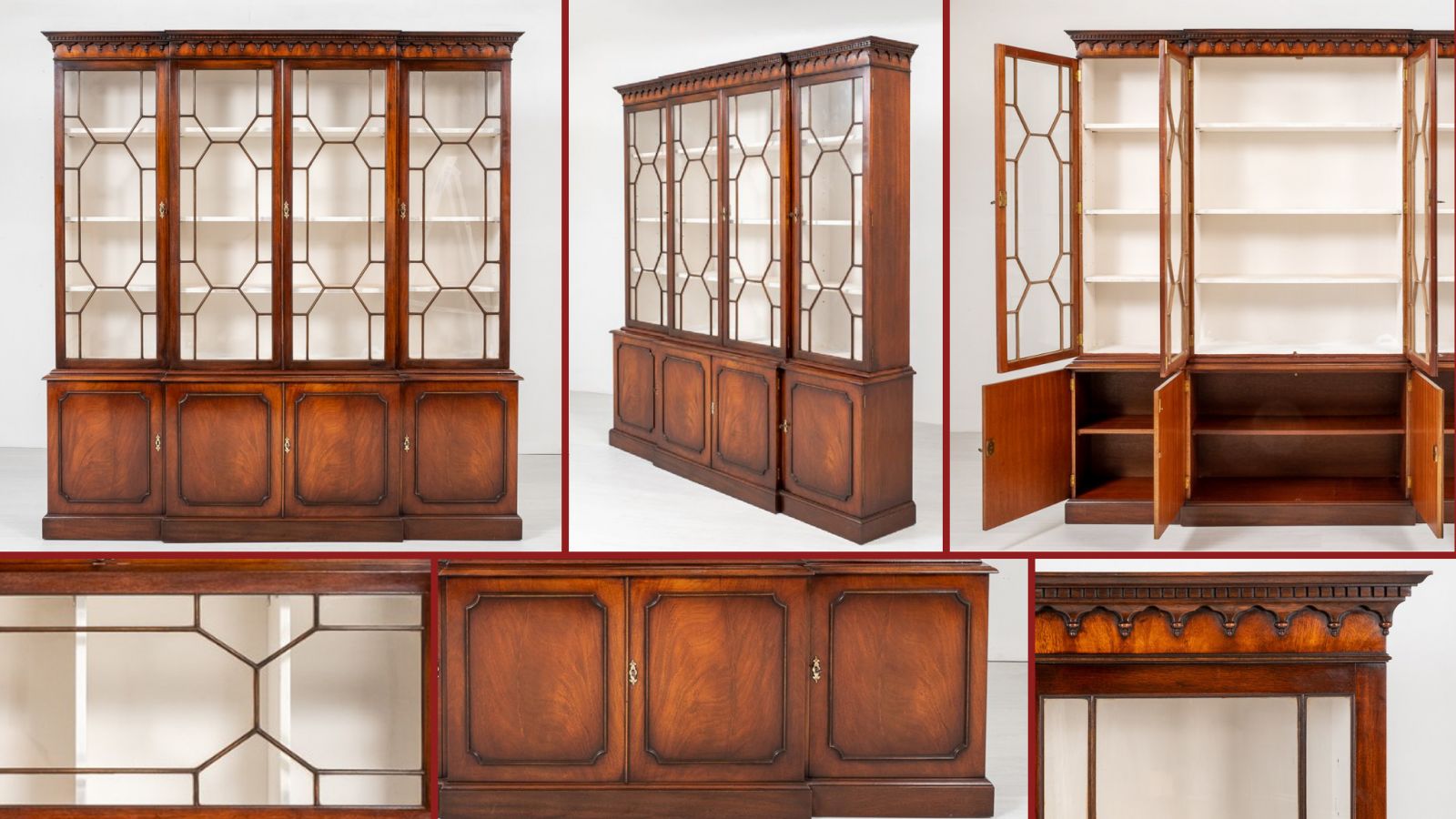 Hepplewhite Breakfront Bookcase - Antique Mahogany Bookcases