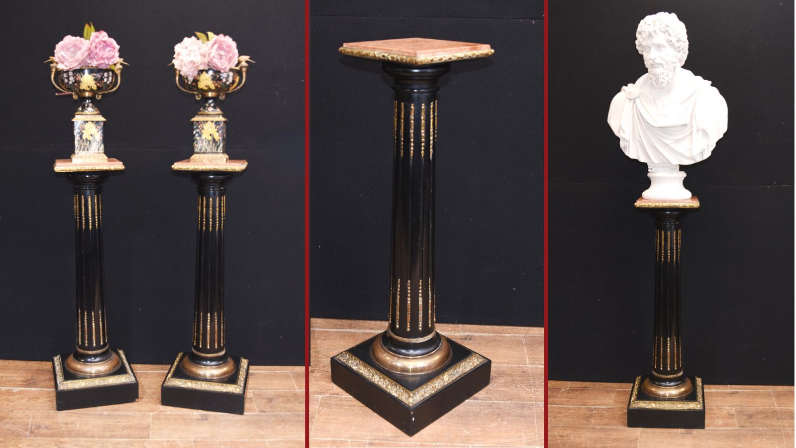 Pair Regency Pedestal Stand Tables Black Lacquer French