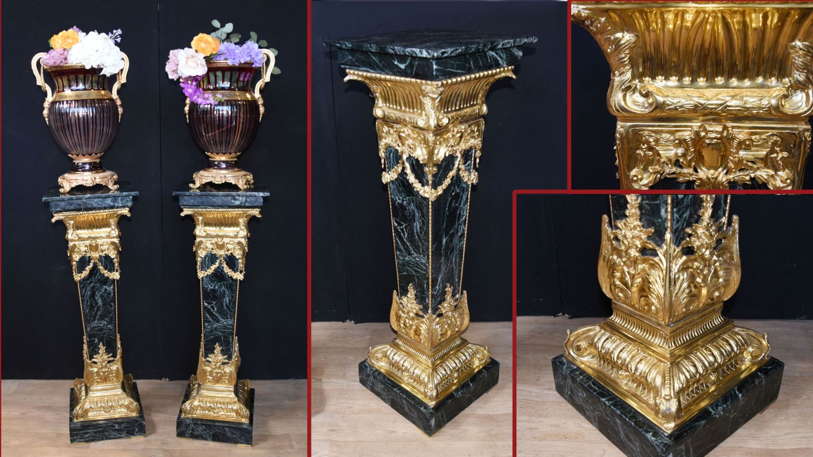 Pair Marble Pedestal Stands - French Empire Table Column Supports