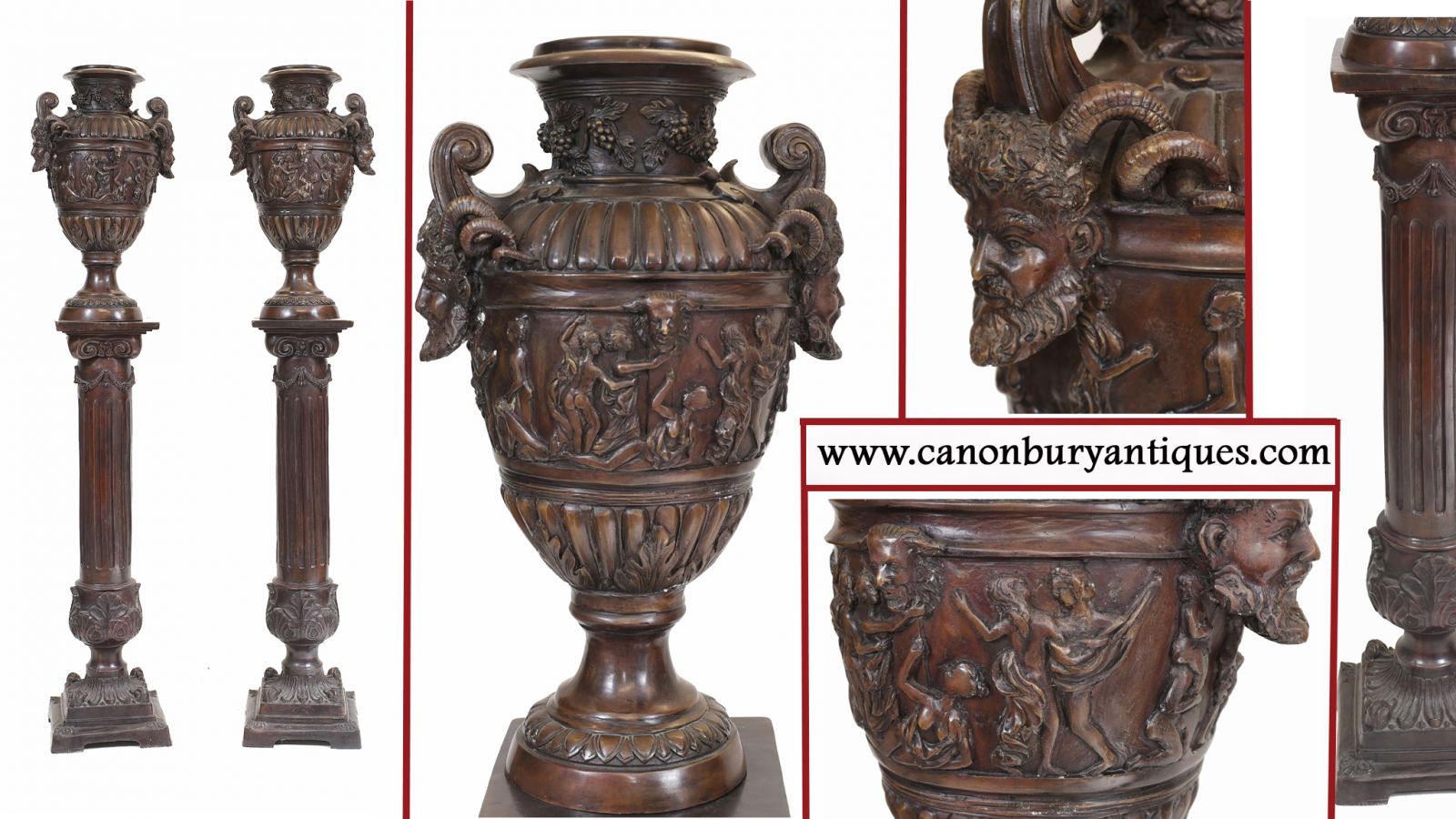 Pair Italian Urns and Pedestal Columns Classical Stands