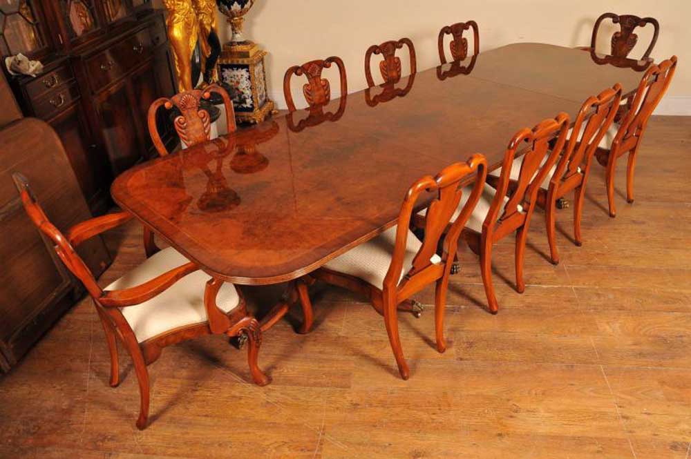 Regency table in walnut with matching Queen Anne chairs