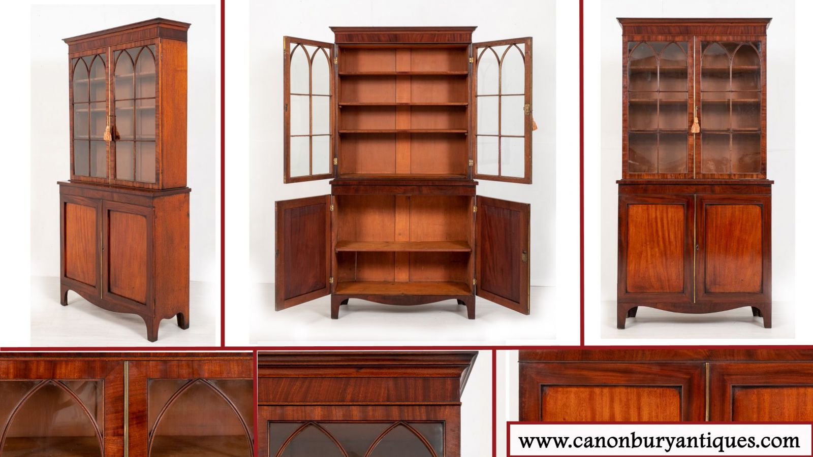 Glazed Georgian bureau bookcase in mahogany 