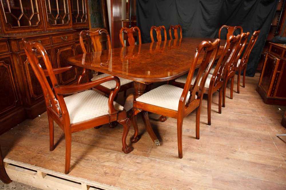  Walnut Dining Set Regency Table & Queen Anne Chairs