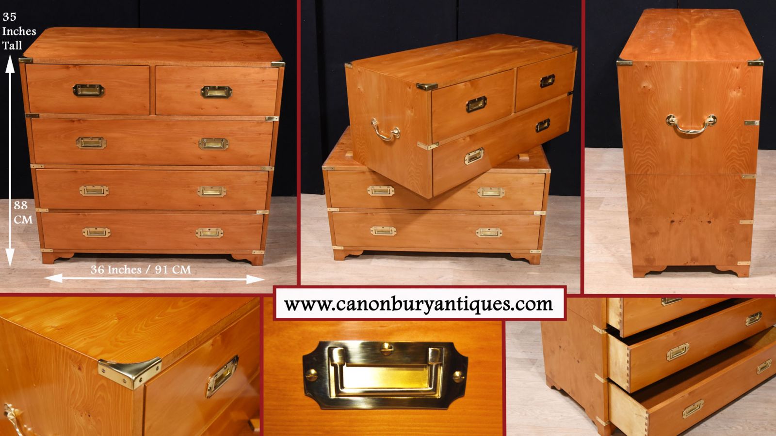 Walnut Campaign Chest of Drawers - Colonial Commode