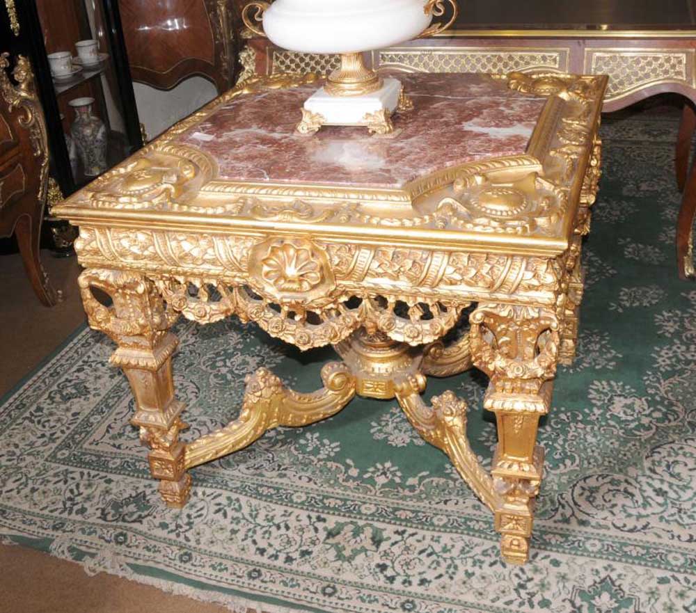 Italian Baroque Gilt Centre Table Marble Top Hand Carved ...