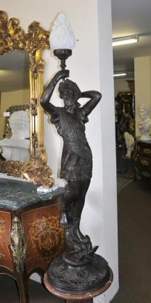 Large Italian Bronze Classic Male Light Statue Torchere Light