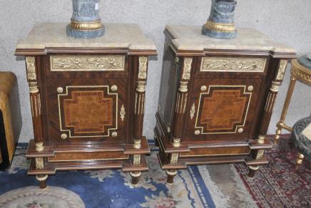 Pair French Empire Chests Commodes Marquetry Inlay Interiors 