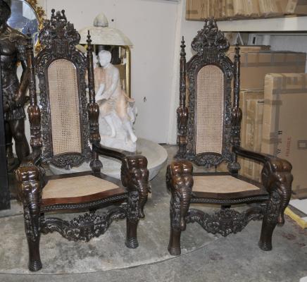 Lord Raffles Gothic Arm Chairs Throne Chair Hand Carved Elephant Arms