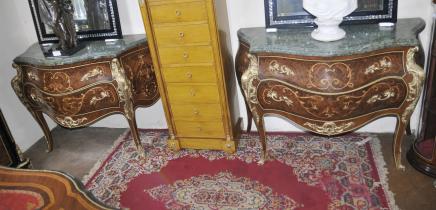Pair French Commmodes Bombe Chests of Drawers Empire Furniture