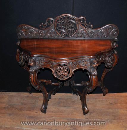 Antique Burmese Mahogany Console Hall Table Colonial Furniture