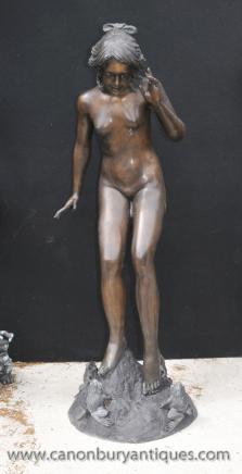 Lifesize Art Nouveau Bronze Female Playtime by Harriet Fishmouth Statue