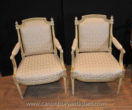 Pair Painted French Empire Arm Chairs Fauteils Painted Chair