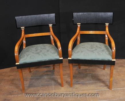 Pair Swedish Biedermeier Arm Chairs Walnut Deco Chair Furniture