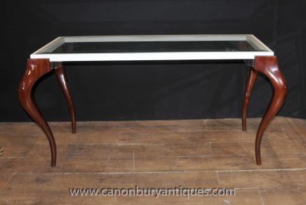 Mid Century Modern Glass Mahogany Console Table Tables